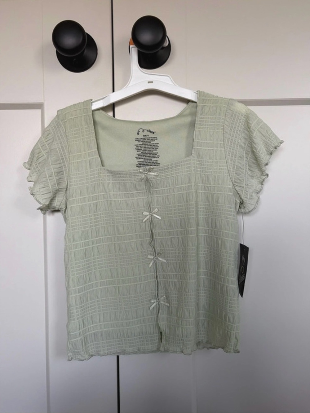 Target Light Green Short-Sleeve Square Neck Tee with Bow Buttons